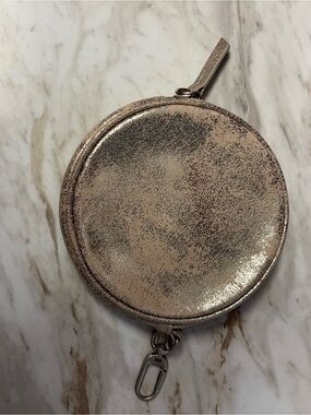 Hobo Metallic Taupe Round Coin Purse with Key Clip